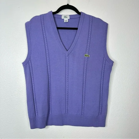 Vintage Izod Lacoste sweater vest v neck cable knit academia 90s lavender preppy - Picture 6 of 6